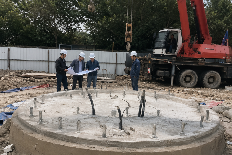Preparing the installation site and foundation for a contemporary marble sculpture